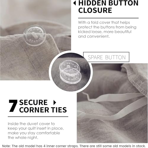 100% French Washed Linen Duvet Cover Set - 3 Piece King Farmhouse Bedding