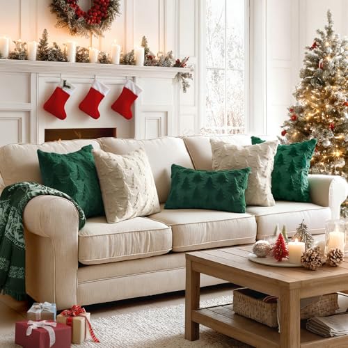 Christmas Pillow Covers 22x22 Dark Green Set of 2 Holiday Decor