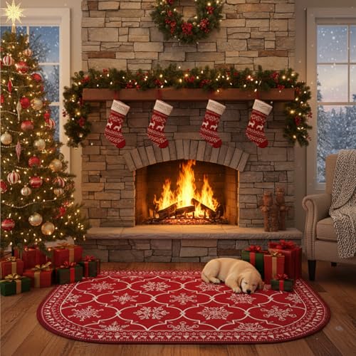 Christmas Fireplace Rug Snowflake 24 x 36 Inches - Fireproof Hearth Mat