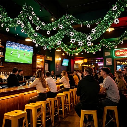 Green Soccer Tinsel Garland - 5 Pack 33ft Metallic Twist Party Decoration