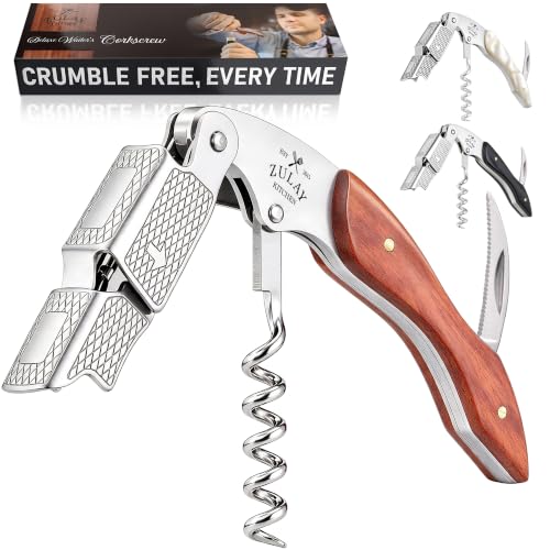 Rosewood Zulay Kitchen Corkscrew Wine Opener - Premium Stainless Steel & Double Hinge, Foil Cutter, Cap Remover - Medium