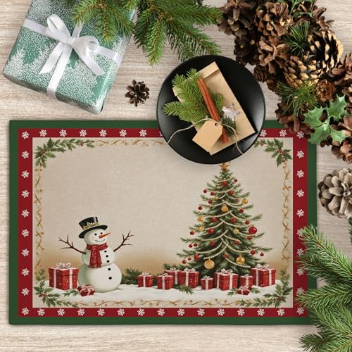 Heiyihe Christmas Tree Placemats Set of 4, 12x18 Snowman Holiday Table Decor, Festive Gift, Variation Christmas Tree-10