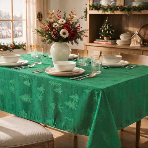 Horaldaily Green Jacquard Christmas Tree Tablecloth 60x60in Square