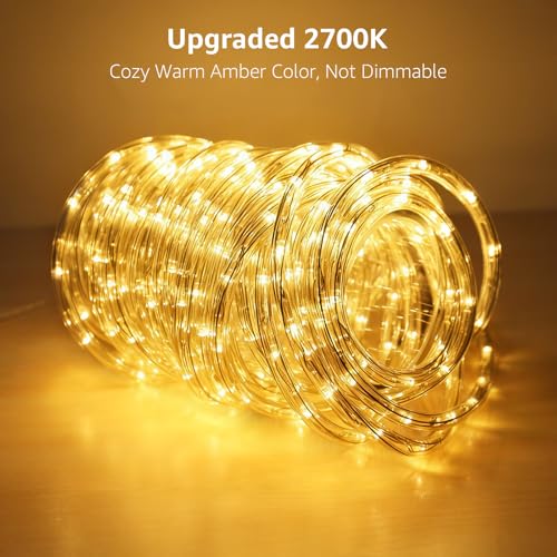 33ft LED Rope Lights, Waterproof Outdoor Warm White String Lights, 24V