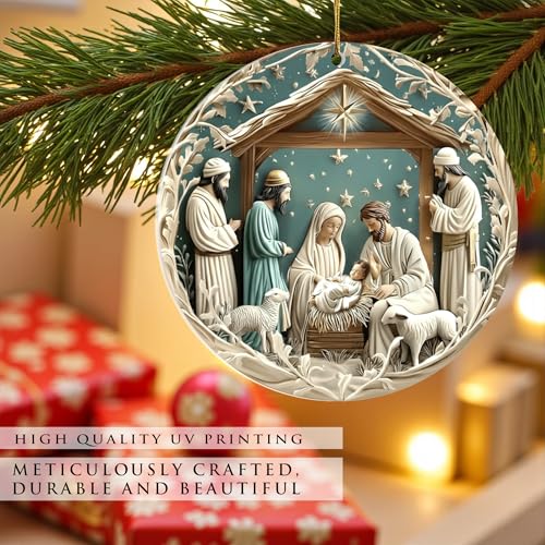 KATINAT Nativity Blue 2D Acrylic Ornament – Religious Christmas Nativity Scene