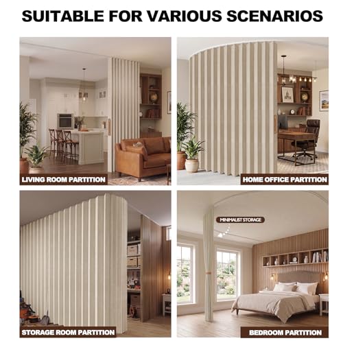 Accordion Folding Room Divider with Ceiling Track - 100" x 84" Blackout