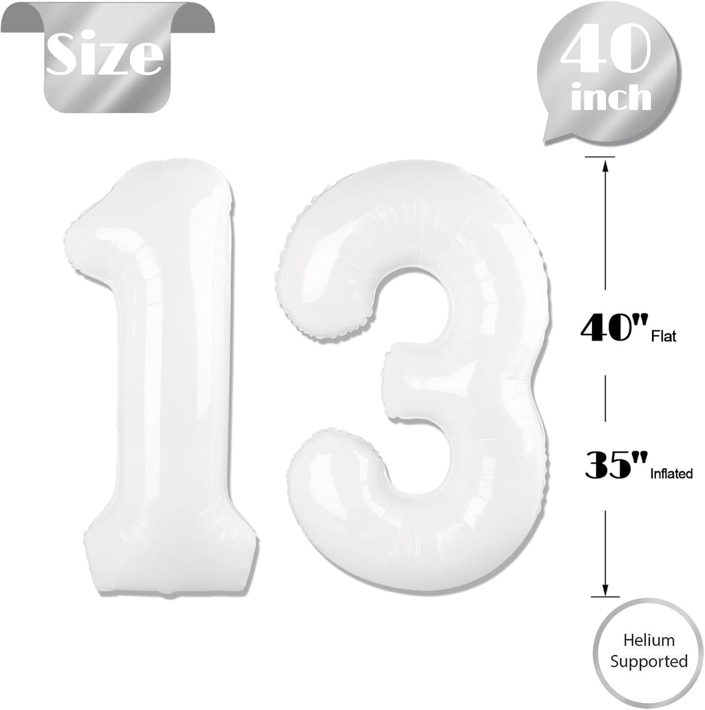 Number 13 Balloon by [Brand Name] - 40 Inch White Birthday Decoration for 13th Party Supplies