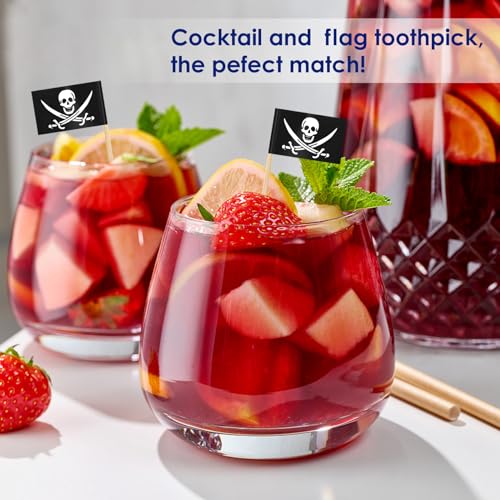 AhfuLife Pirate Flag Toothpicks 100 Pcs - Mini Pirate Cupcake & Food Decorations - Halloween Party Supplies (Variation: 100 / Pirate)