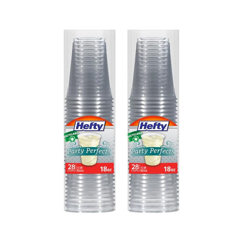 Hefty Party Perfect Clear Plastic Cups, 18 Ounce, 28 Count (Pack of 2)