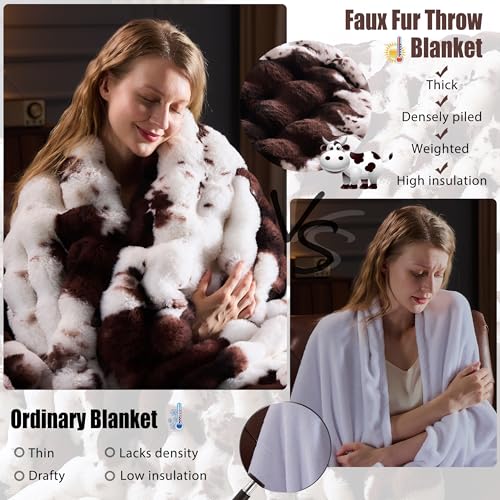 PLUUSHUU Soft Faux Fur Throw Blanket - Cozy 3D Bubble Cow Print (50x60")