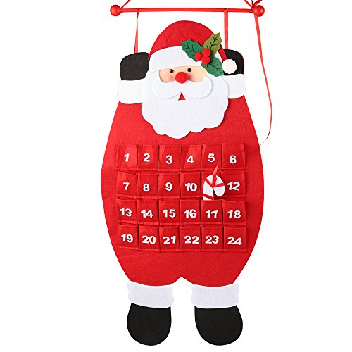 3D Felt Santa Christmas Advent Calendar - Hanging Holiday Countdown Decor