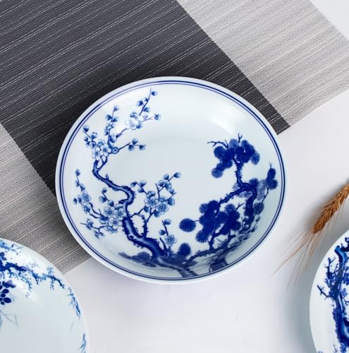 8-Inch Blue and White Ceramic Decorative Plate with Display Stand