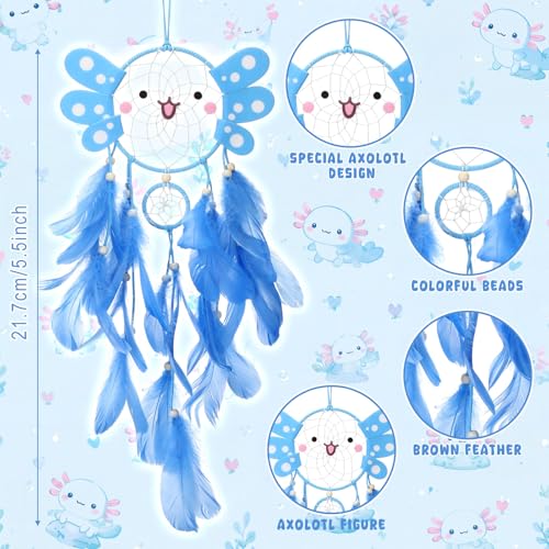 Blue Axolotl Dreamcatcher Wall Hanging Decor for Bedroom