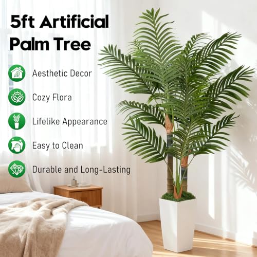 5ft Artificial Palm Tree - Lifelike Faux Areca Plant in Pot