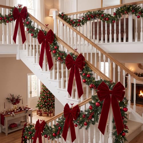 6 Pack Burgundy Velvet Christmas Bows - 15x31 Inch Holiday Decor