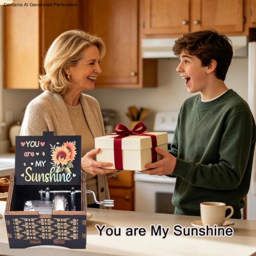 You Are My Sunshine Wooden Hand Crank Music Box - Vintage Engraved Keepsake