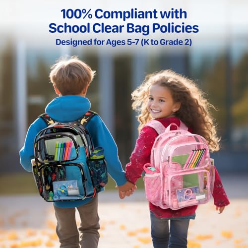 Kids Clear Backpack 15 Inch Heavy Duty School Bookbag for Boys (Ages 5-7)