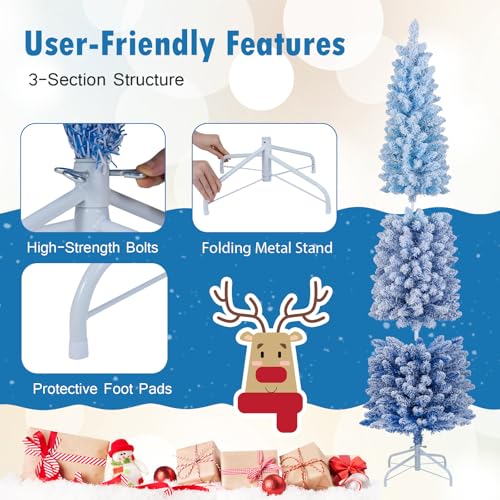 6 FT Pre-Lit Flocked Pencil Christmas Tree with 220 Warm White LED Lights