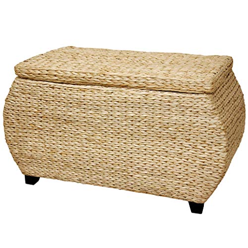 31-Inch Woven Rush Grass Storage Chest with Cotton Lining
