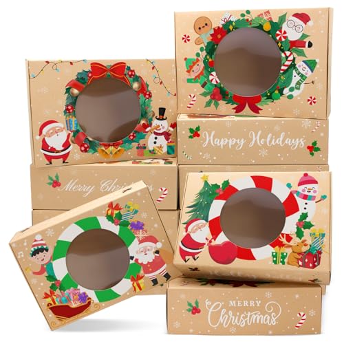 Christmas Cookie Boxes with Window, 12 Pack Gift Boxes for Cookies, Cupcakes & Treats