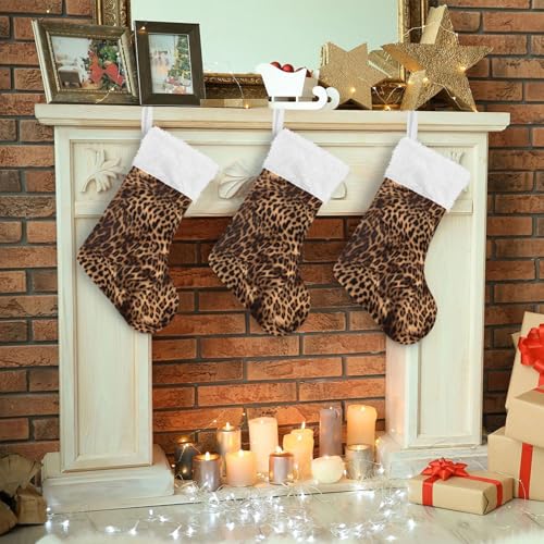 STAYTOP Leopard Print Christmas Stocking 17.7in Large Suede Big Xmas Decoration 1PCS