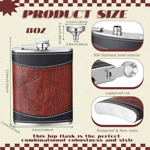 Baderke Leather 8 oz Flask for Men - Personalized Monogram with Letter J, Black or Brown, Groomsmen Gift