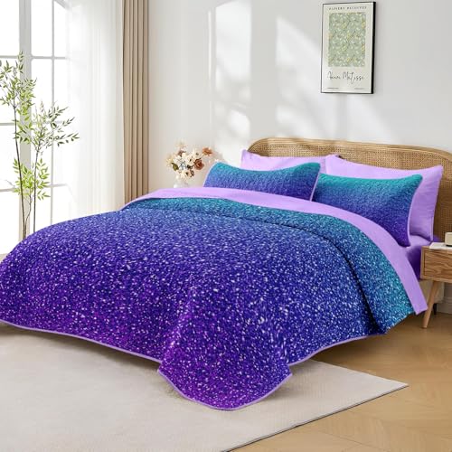 7-Piece Ombre Queen Quilt Bedding Set, Soft Lightweight Teal Coverlet