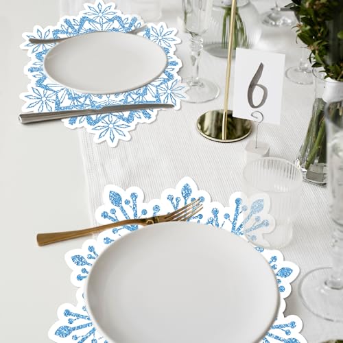 Snowflake Placemats Set - Blue Disposable Paper Placemats for Christmas & Winter Tables (24 Pack) Adirasenotek