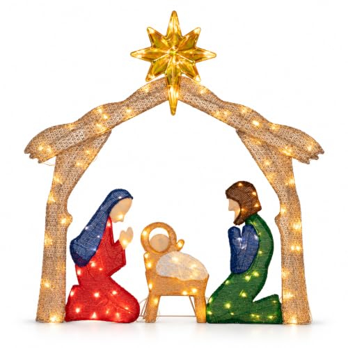 Outdoor Nativity Scene with Lights - 48 Inch Christmas Manger Display with 140 LEDs