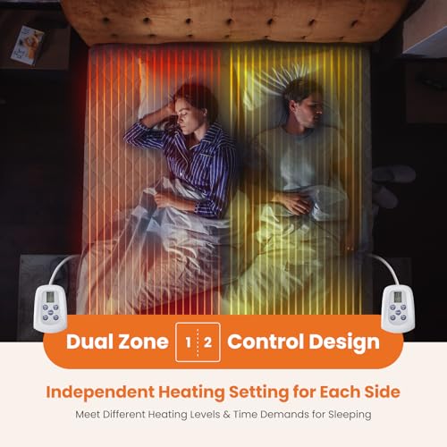 Heated Mattress Pad Queen Size | Dual Zone Electric Bed Warmer
