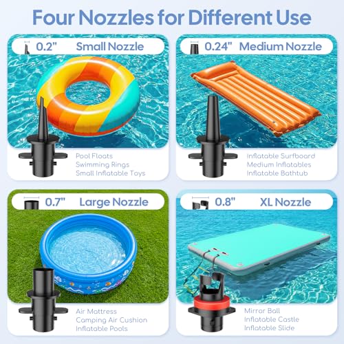 Electric Air Pump for Inflatables - 500W Quick-Fill Inflator/Deflator with 4 Nozzles