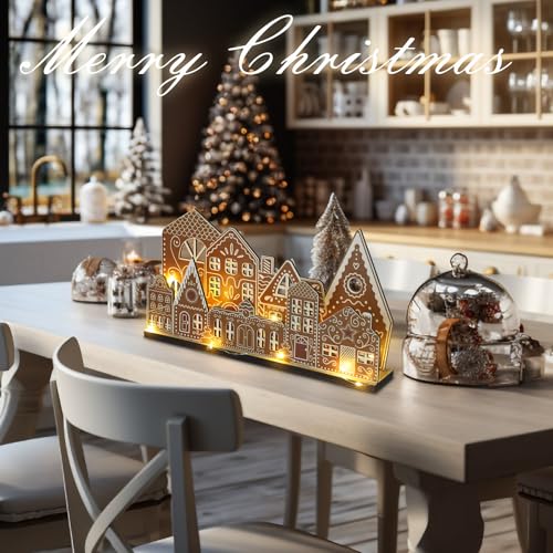 Light-Up Wooden Gingerbread House Tabletop Christmas Village Decoration