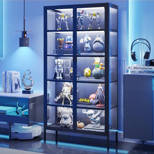 71-Inch Tall Glass Display Cabinet with Motion Sensor LED Lights
