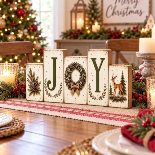 Christmas JOY Wooden Tabletop Decor, 11.8 Inch Rustic Decorations