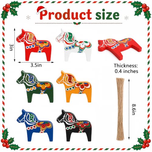 12 Pcs Scandinavian Dala Horse Wooden Ornaments for Christmas Decorations