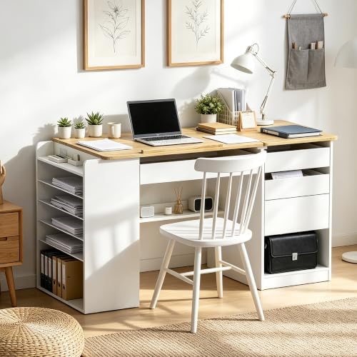 Adjustable Drafting Table with Storage Shelves & Built-In Charging Station