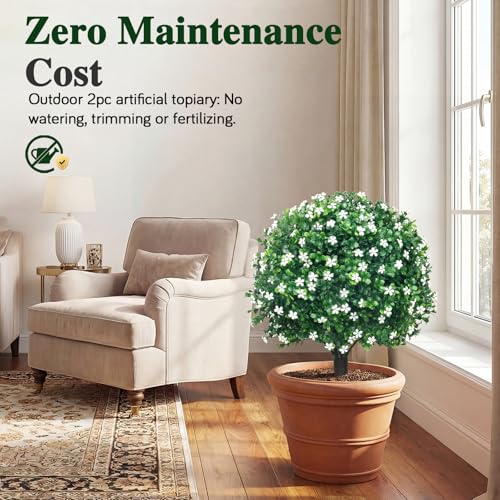 22-Inch Artificial Topiary Boxwood Ball Trees for Outdoor Decor, Set of 2