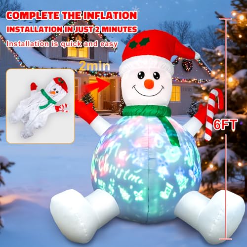 HFO 6ft Tall Christmas Snowman Inflatable with Music & LED Lights Outdoor Decor