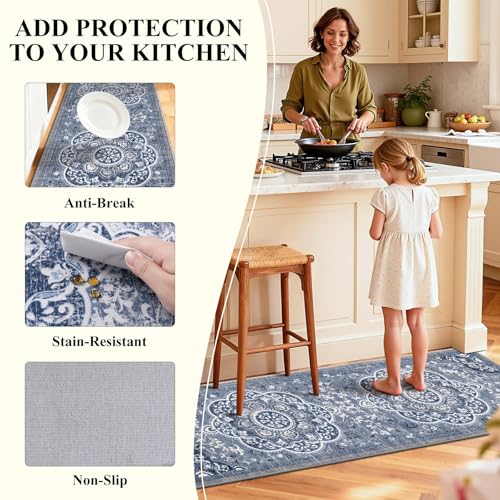 3-Piece Washable Kitchen Rug Set, Non-Slip Farmhouse Floor Mats for Kitchen