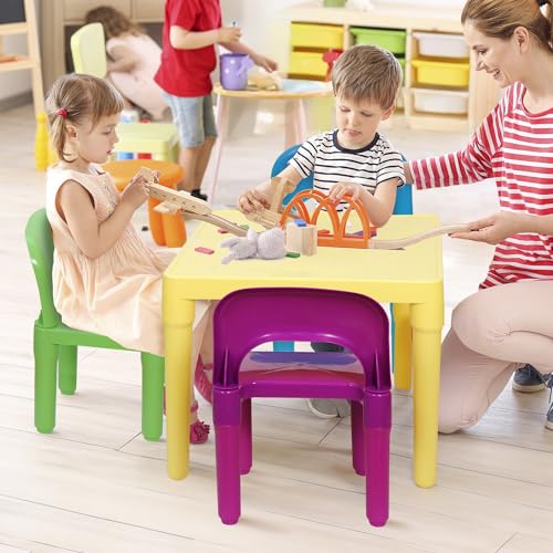 Kids Plastic Activity Table and 4 Chairs Set - Multicolor Playroom Furniture