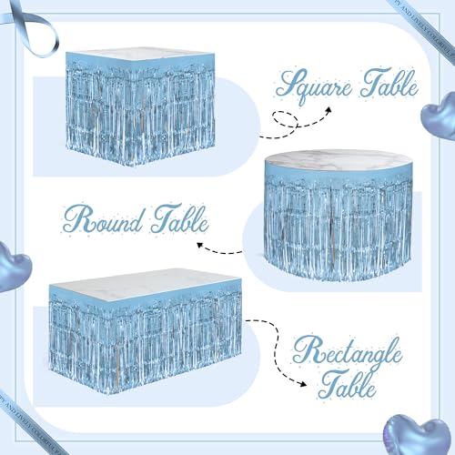 2 Pack Metallic Foil Fringe Table Skirts, Iridescent Holographic Party Decor