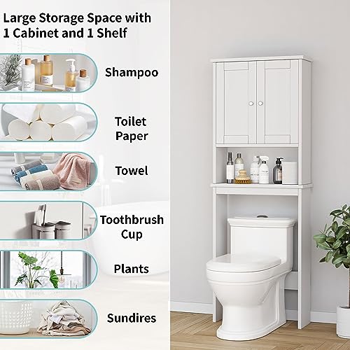 Shintenchi Over the Toilet Storage Cabinet, Freestanding Space Saver - White