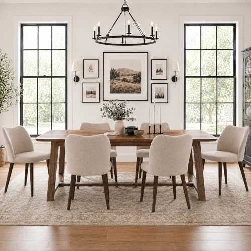 Upholstered Dining Chairs Set of 6, Modern Fabric Kitchen Chairs with Wood Legs