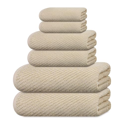Tens Towels 100% Cotton 6-Piece Bath Towel Set - Soft & Absorbent, Beige