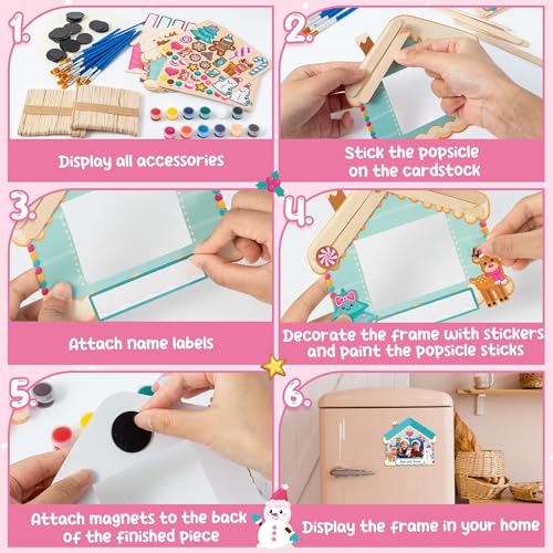 WATINC Gingerbread Magnetic Picture Frame Craft Kit 114pcs for Kids DIY Holiday
