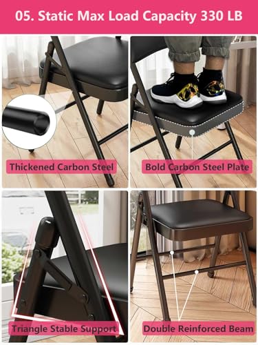 Padded Folding Chair, Portable Steel Metal Frame Seat for Indoor Outdoor Use