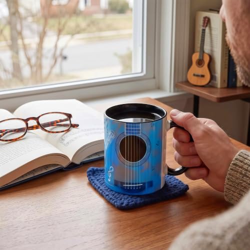 Guitar Coffee Mug 11.5 oz - Blue Pattern Ceramic Cup for Musicians & Teachers