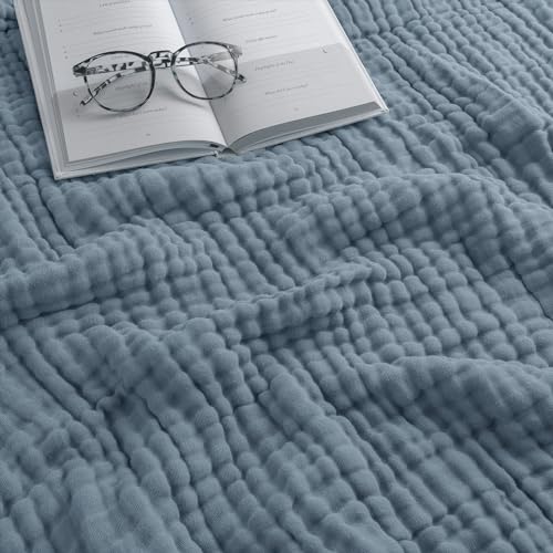 Comfy Cubs 6-Layer Muslin Cotton King Blanket, Pacific Blue (108x90")