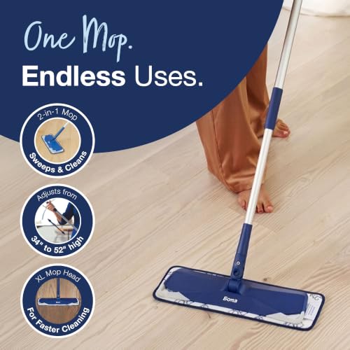3-in-1 Multi-Surface Microfiber Mop - Telescoping Handle & Washable Pads