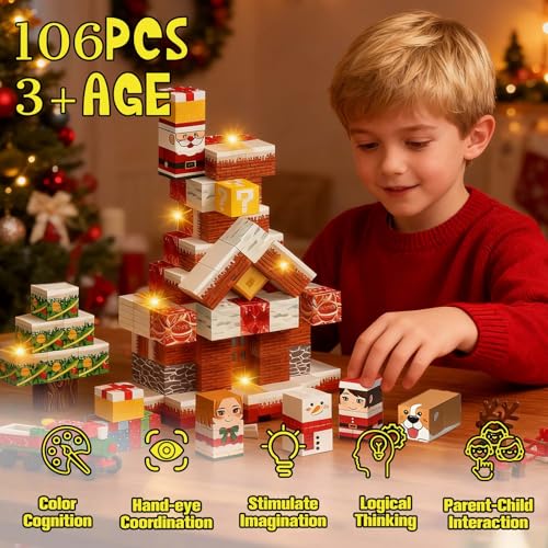 Christmas Snowy Village Advent Calendar with Santa, Reindeer, Train & Gifts - Holiday Decor Gift